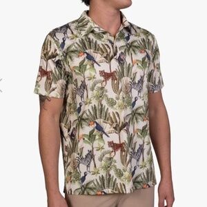 Golf Gods Australia Cool Tech Performance Golf Polo Jungle King Print Size L EUC